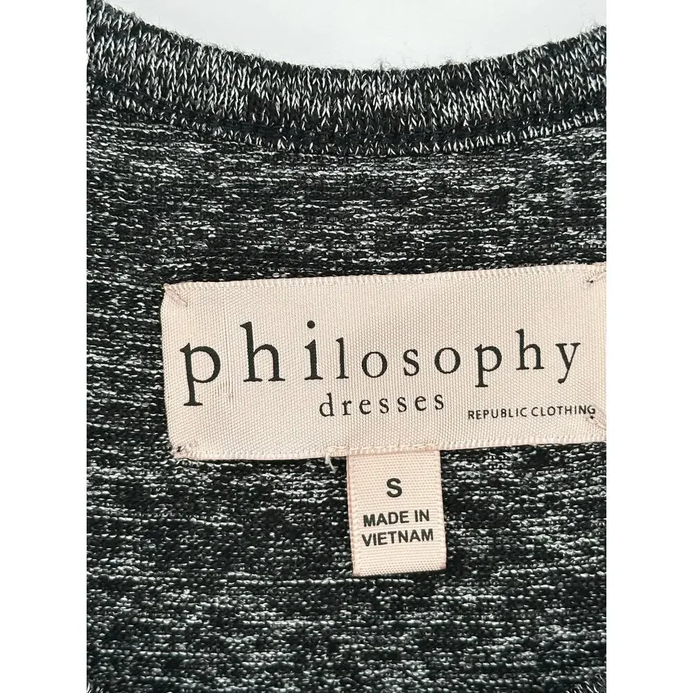 Philosophy Black Heathered Midi Dress Sleeveless Drawstring Waist Casual Small S